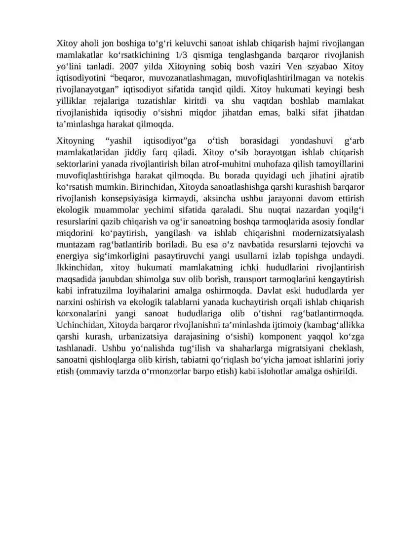 Rivojlanayotgan mamlakatlarda “yashil iqtisodiyot”ga o‘tish tajribasi (Xitoy tajribasi) 4