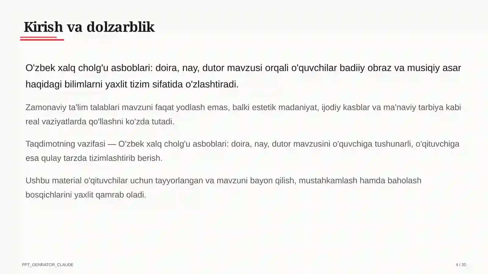 O'zbek xalq cholg'u asboblari: doira, nay, dutor (2-sinf) 4