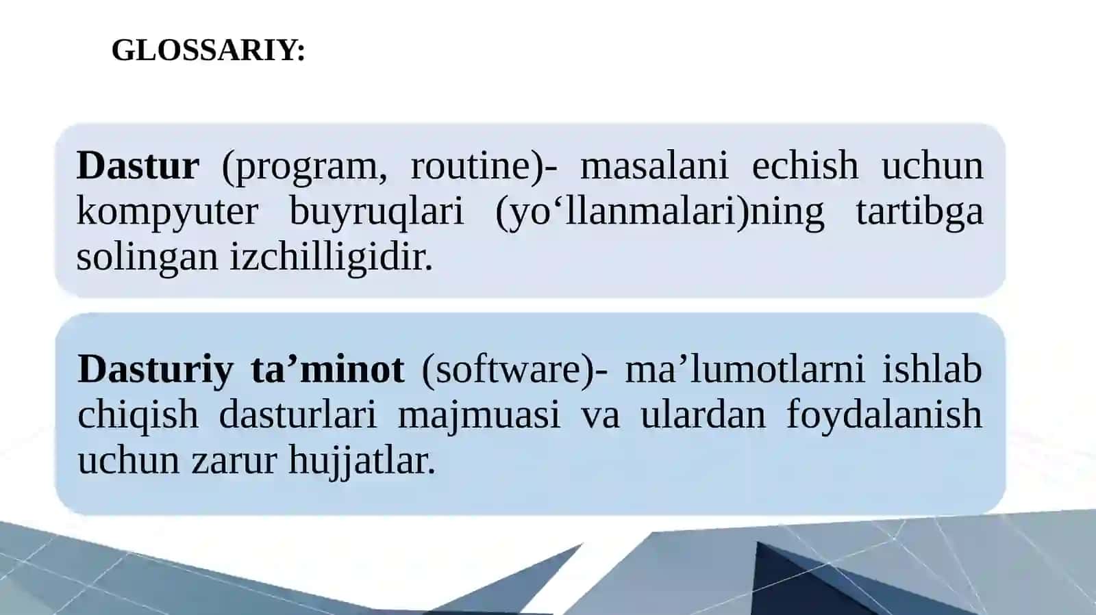 MA’RUZA DASTURIY TA’MINOT VA UNING RIVOJLANISH TENDENSIYALARI. OPERATSION TIZIMLARDAGI AMALIY DASTURLAR HAQIDA TUSHUNCHALAR 4