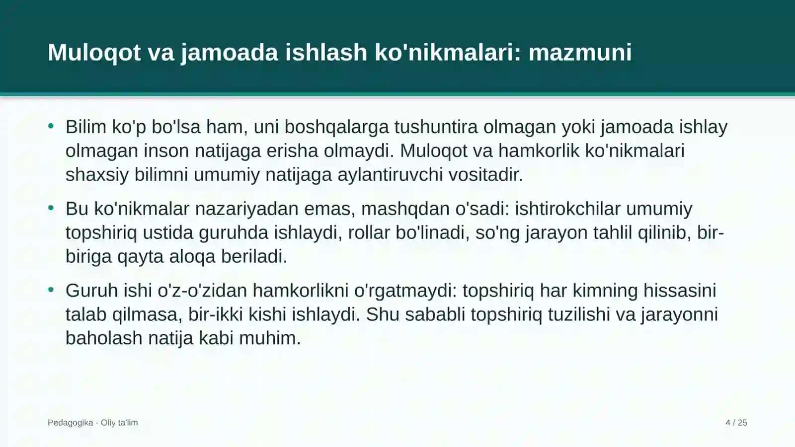Aviakompaniyalarda muloqot va jamoada ishlash ko'nikmalarini rivojlantirish 4