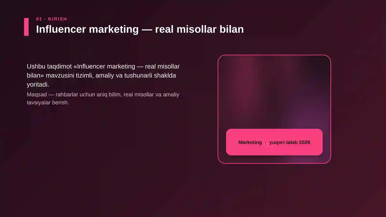 Influencer marketing — real misollar bilan 4