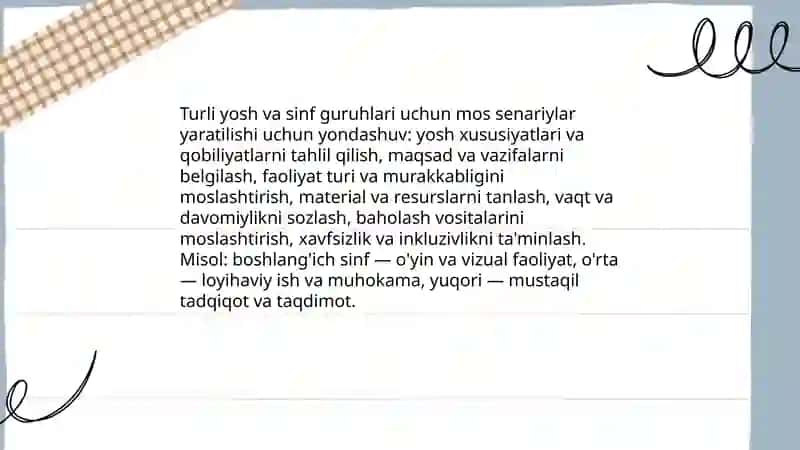 Darsdan tashqari mashg'ulotlarni ótkazish senariylari 4