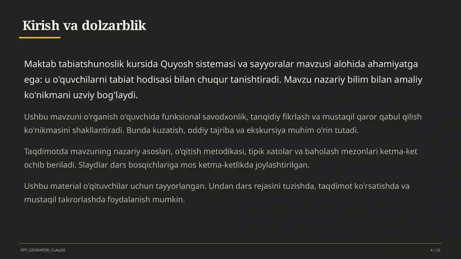 Quyosh sistemasi va sayyoralar (4-sinf) 4