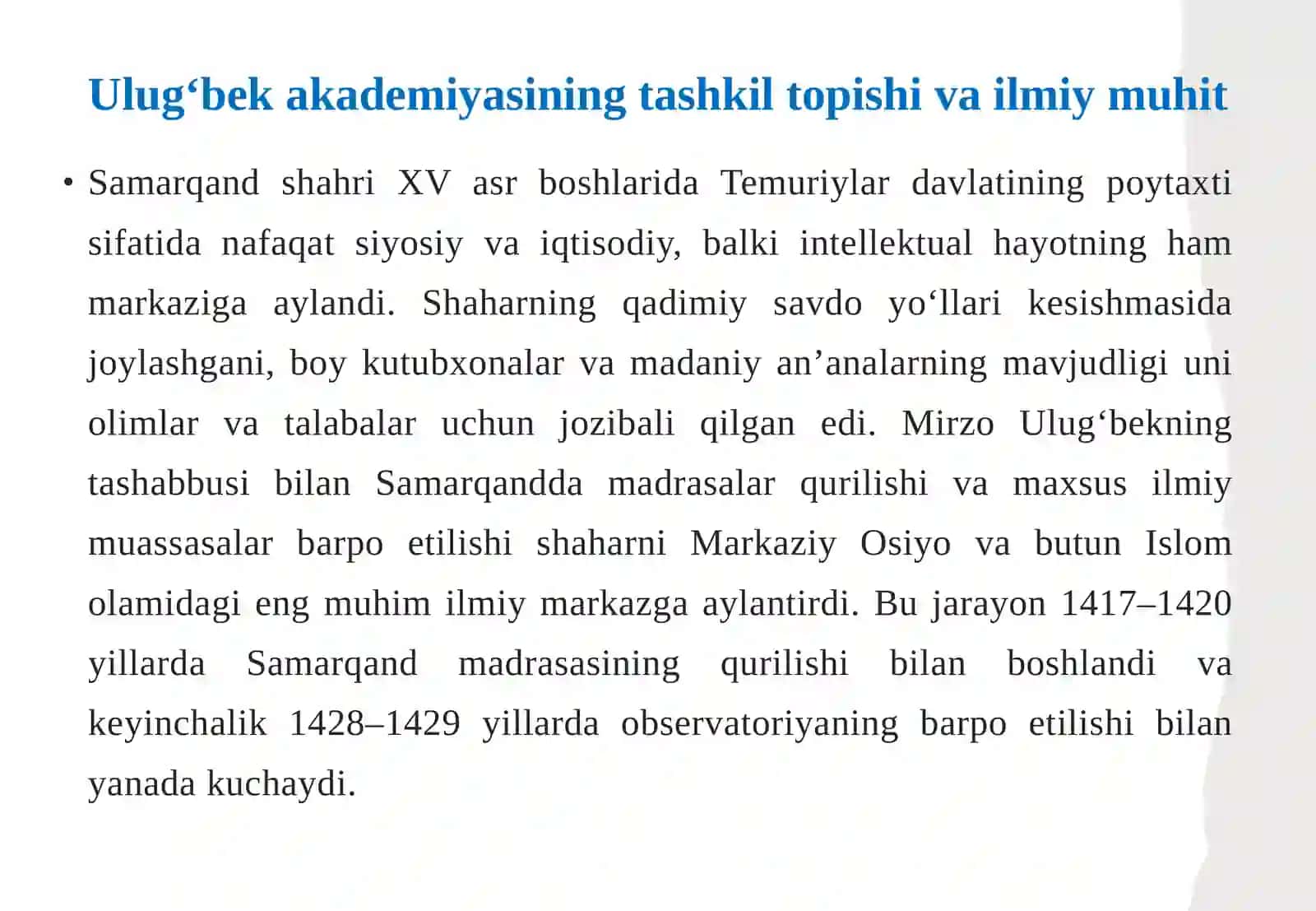 Jamiyat hayotida “Ulug‘bek akademiyasi”ning tutgan o‘rni 4
