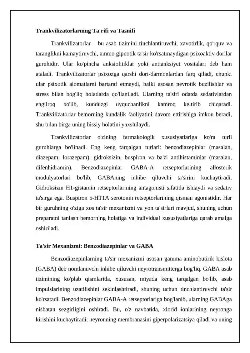 Trankvilizatorlar: Ta'rif, Ta'sir mexanizmi va Farmakokinetika 4