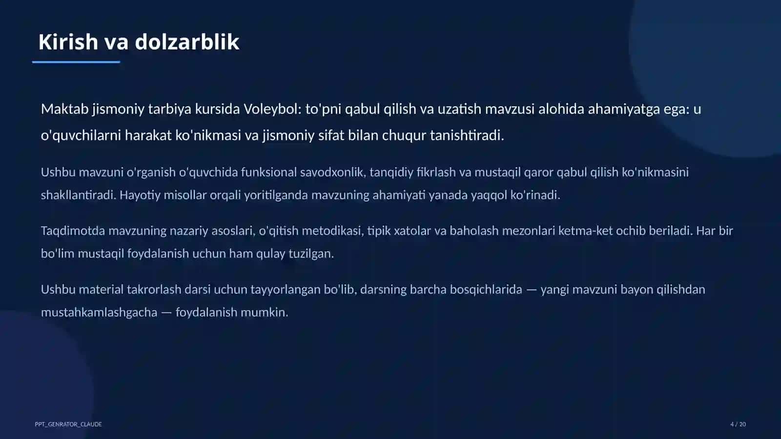 Voleybol: to'pni qabul qilish va uzatish (5-sinf) 4