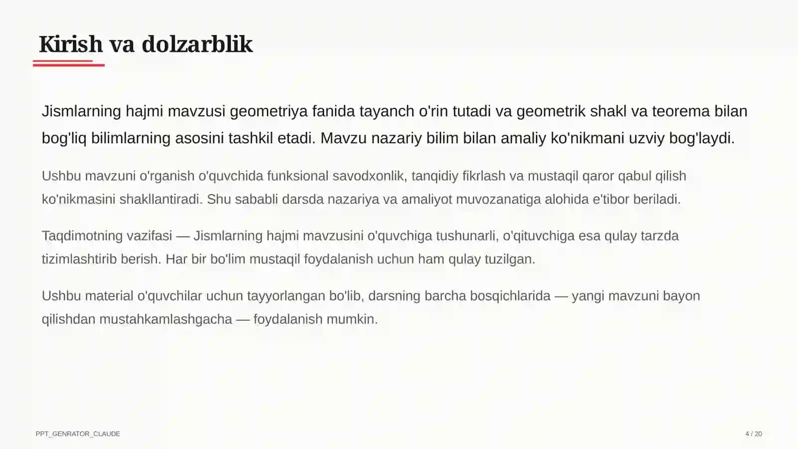 Jismlarning hajmi (11-sinf) 4