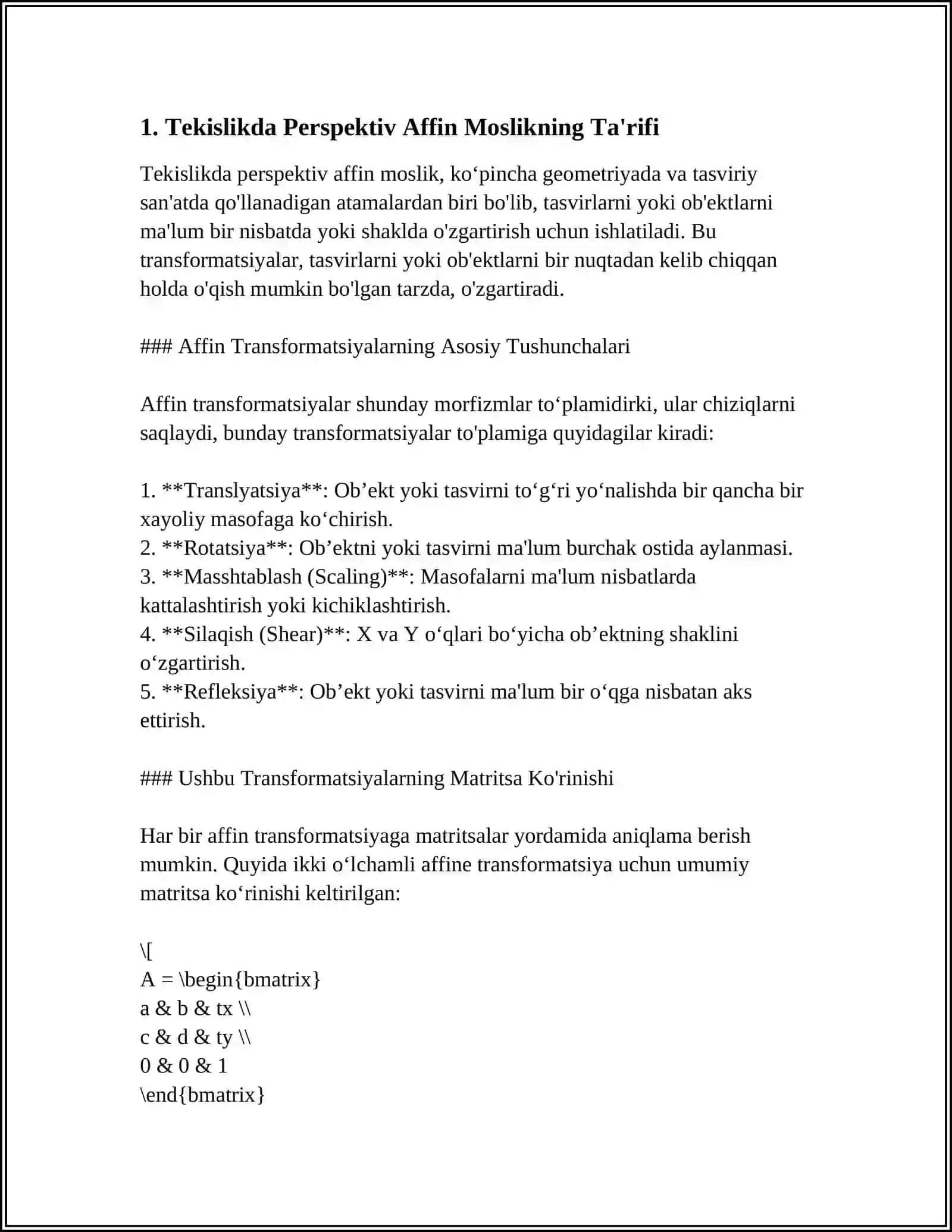 IKKI TEKISLIKNING PERSPEKTIV AFFIN MOSLIGI 4