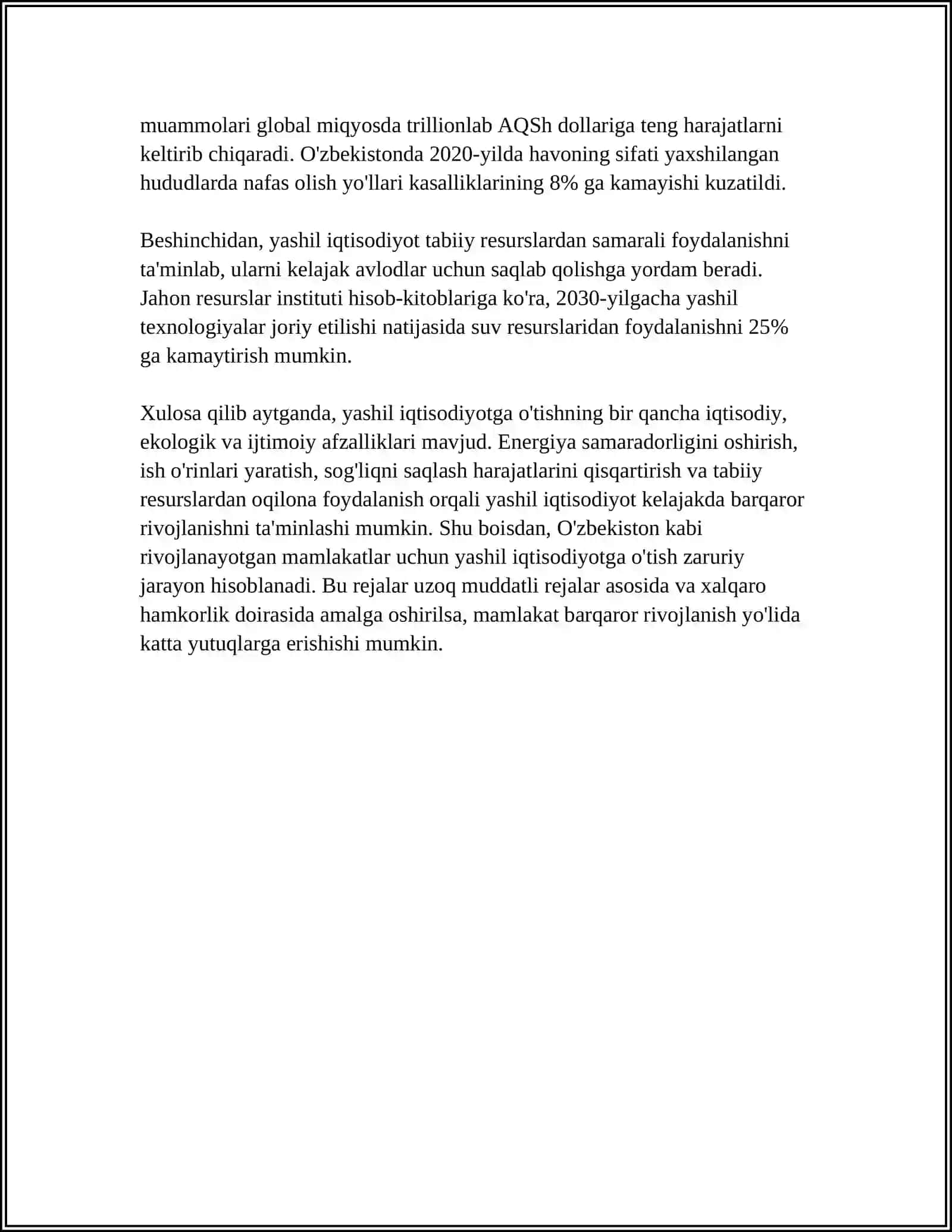 Yashil iqtisodiyotning Òzbekistondagi òrni 4