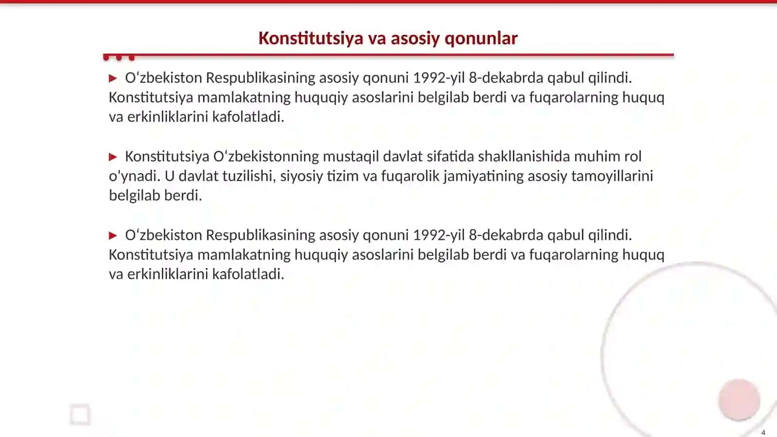 Oʻzbekiston Respublikasi mustaqilligi asoslariga oid manbalar 4