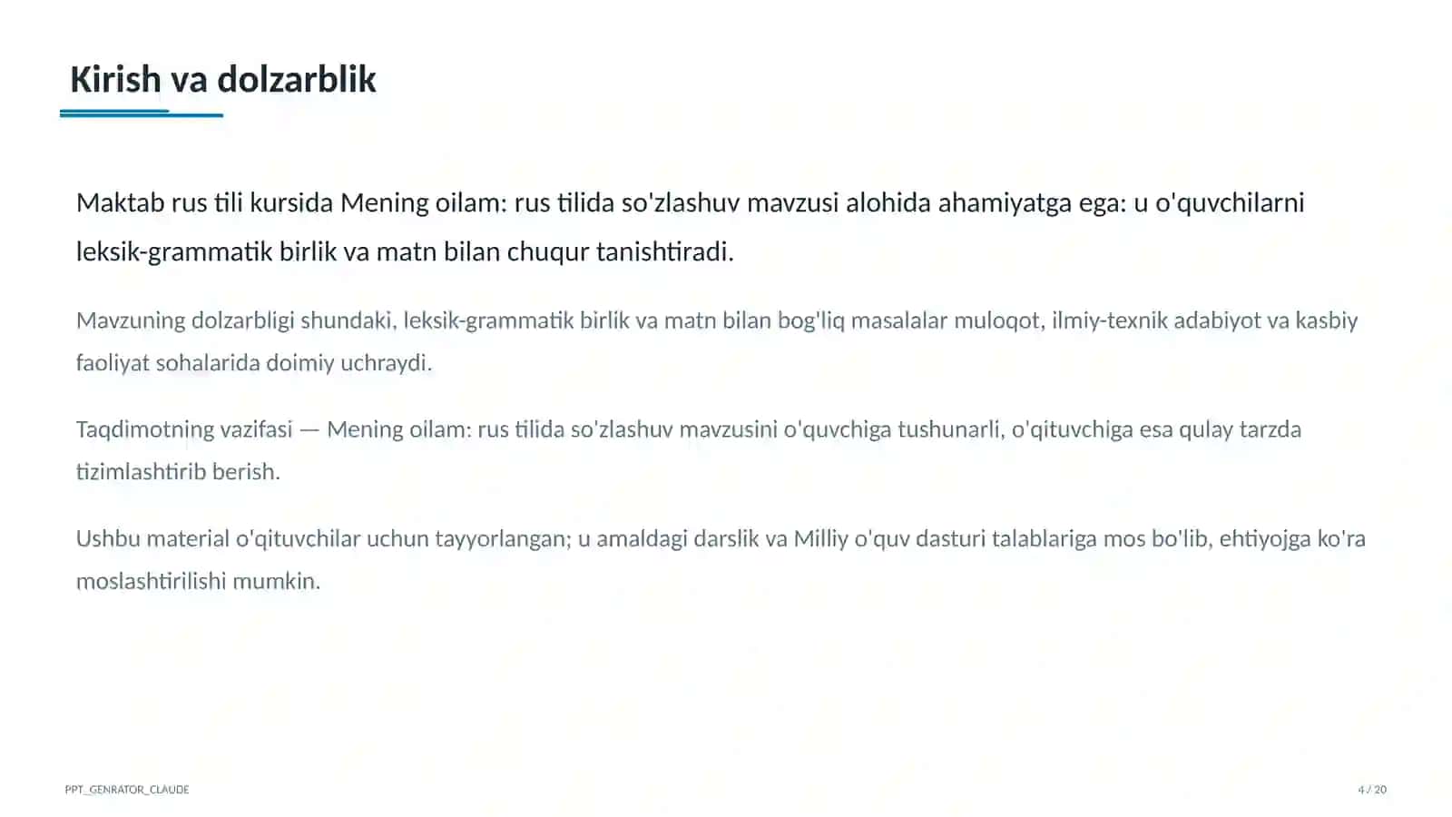 Mening oilam: rus tilida so'zlashuv (3-sinf) 4