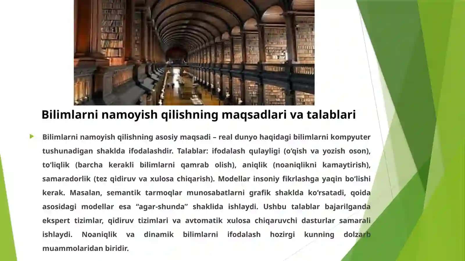 Mavzu: Bilimlar bazasi va bilimlarni namoyish qilish modellari 4
