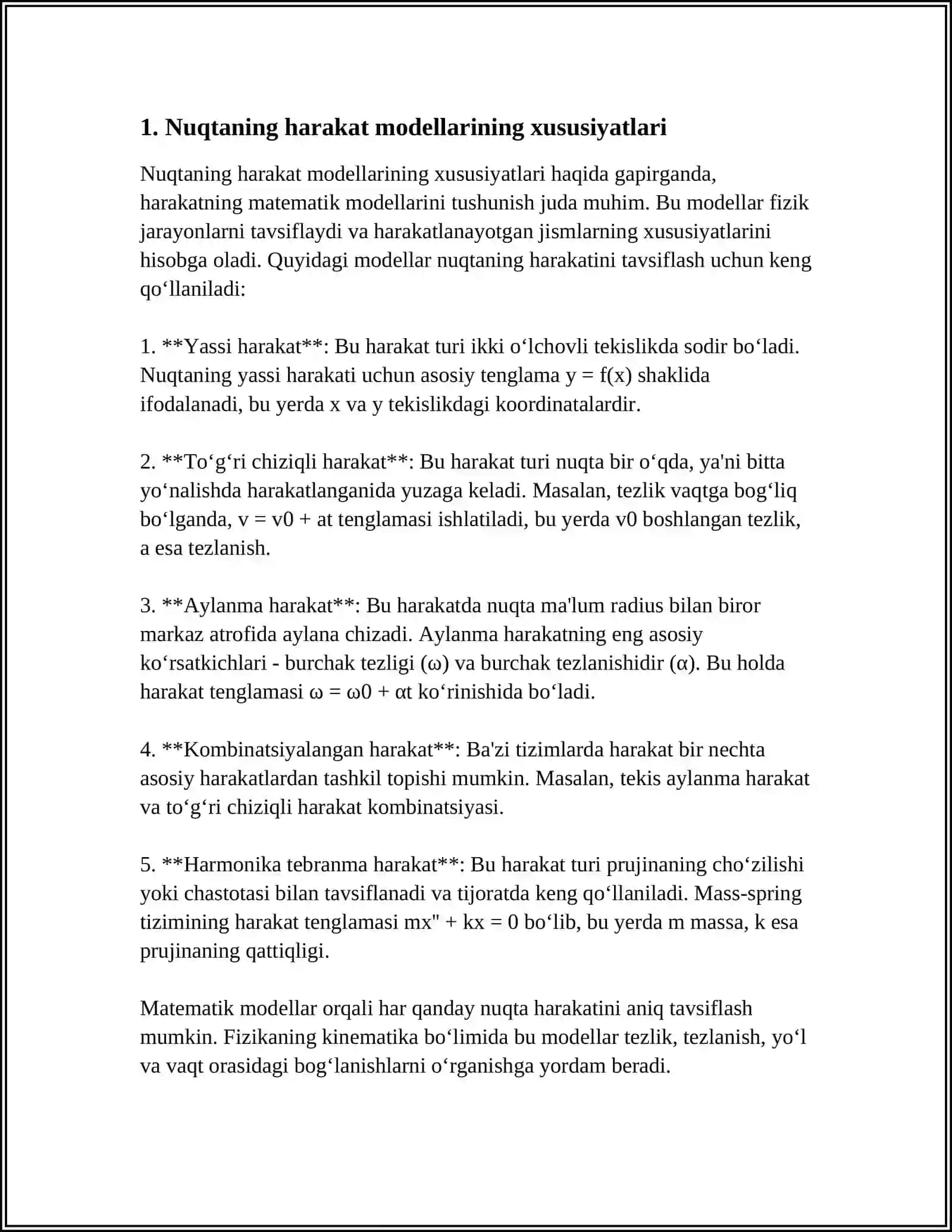NUQTANINING HARAKAT DIFFERENTSIAL TENGLAMALARI 4