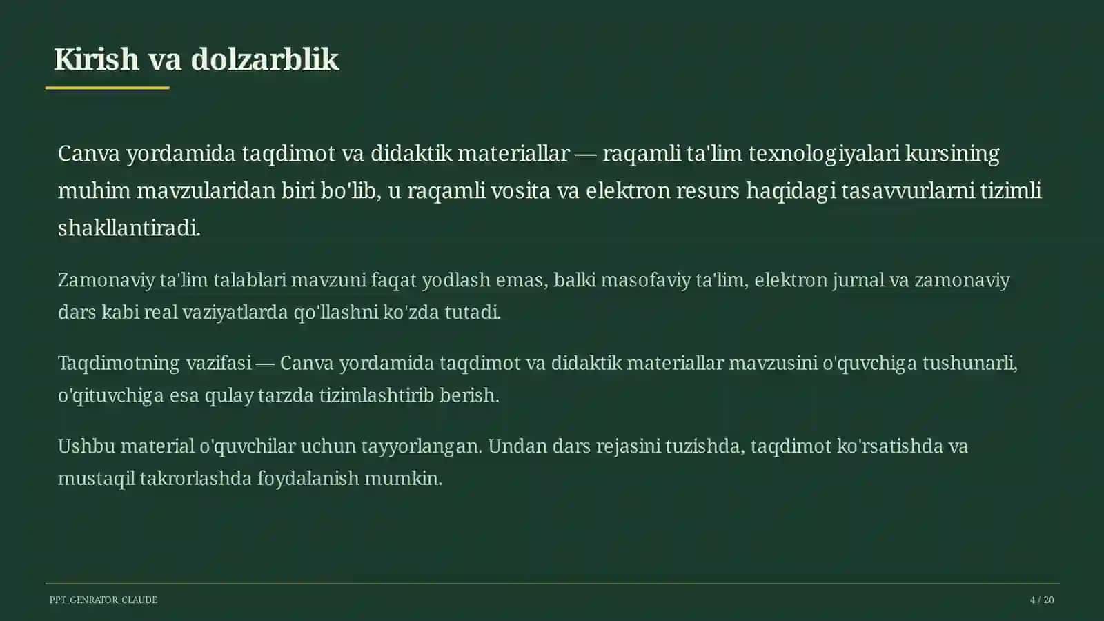 Ta'limiy maqsad: mavzu mohiyati va qoidalarini o'rgatish 4
