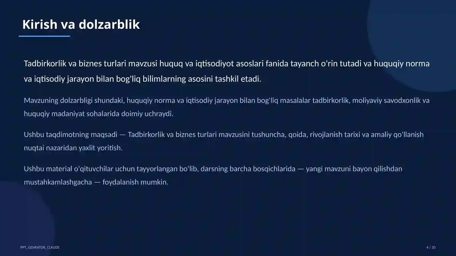 Tadbirkorlik va biznes turlari (10-sinf) 4