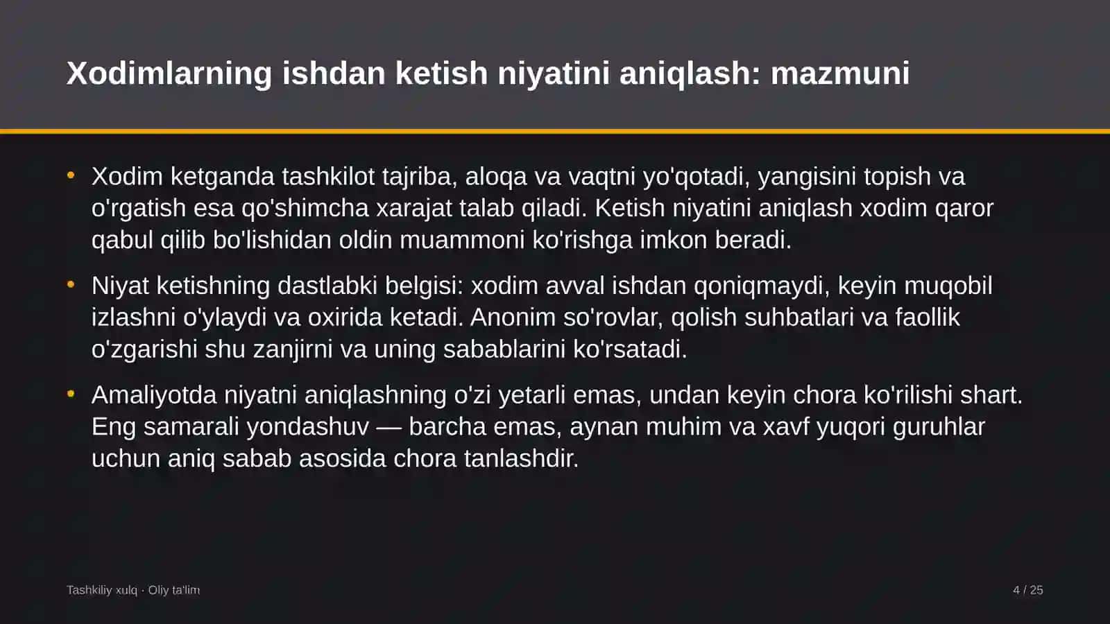 [Buyurtmaxonalarda xodimlarning ishdan ketish niyatini aniqlash] 4