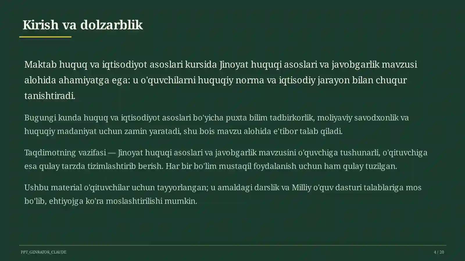 Huquq va iqtisodiyot asoslari (9–11) — o'qituvchilar uchun 4