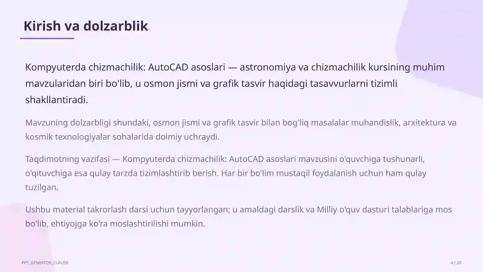 Kompyuterda chizmachilik: AutoCAD asoslari (9-sinf) 4