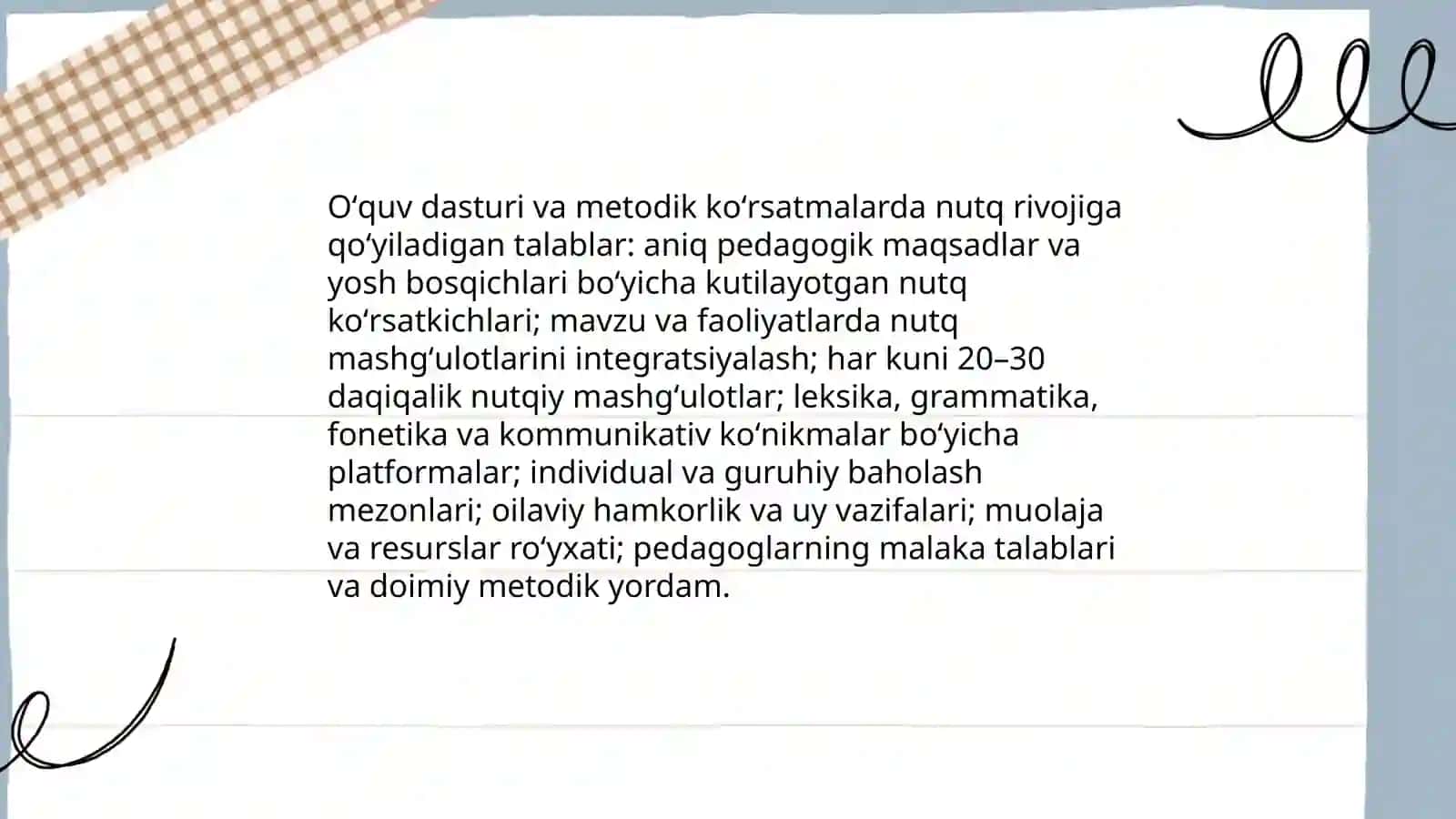 Davlat hujjatlarida bolalar ifodali nutqini rivojlantirishga qoʻyiladigan talablar 4
