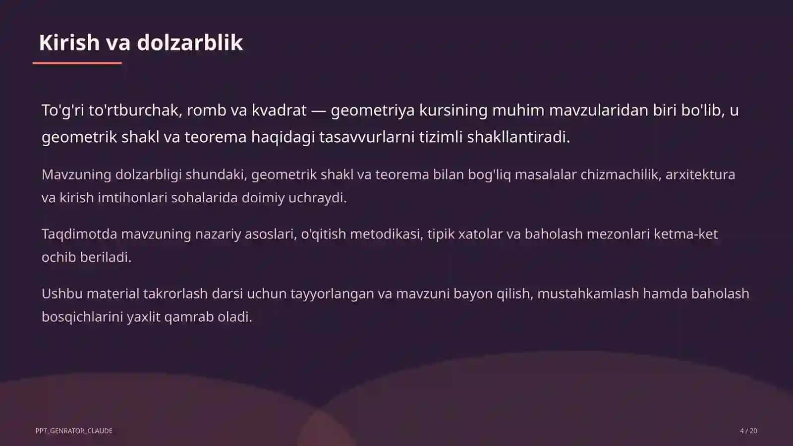 To'g'ri to'rtburchak, romb va kvadrat (8-sinf) 4