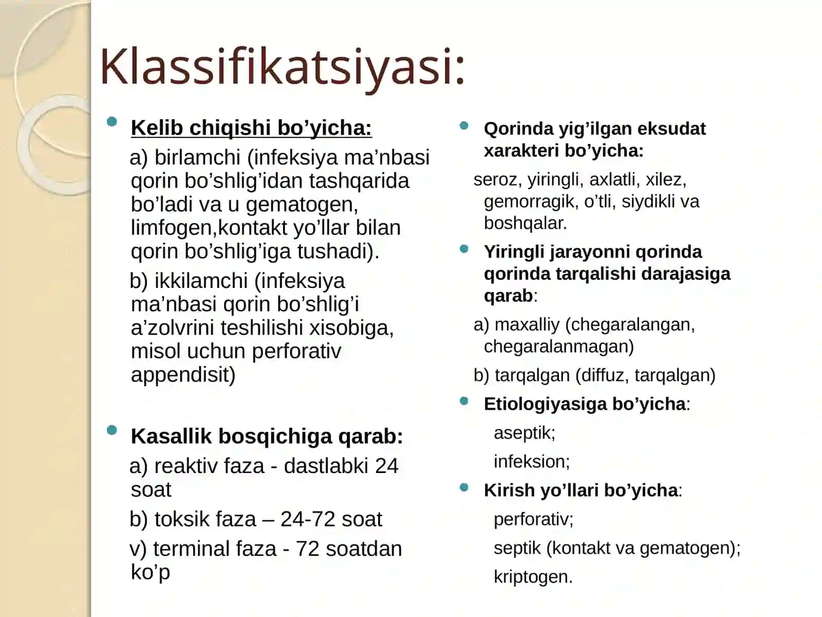 Bolalardaperitonit.Birlamchi va ikkilamchi peritonitlar.Peritonit asoratlari 4