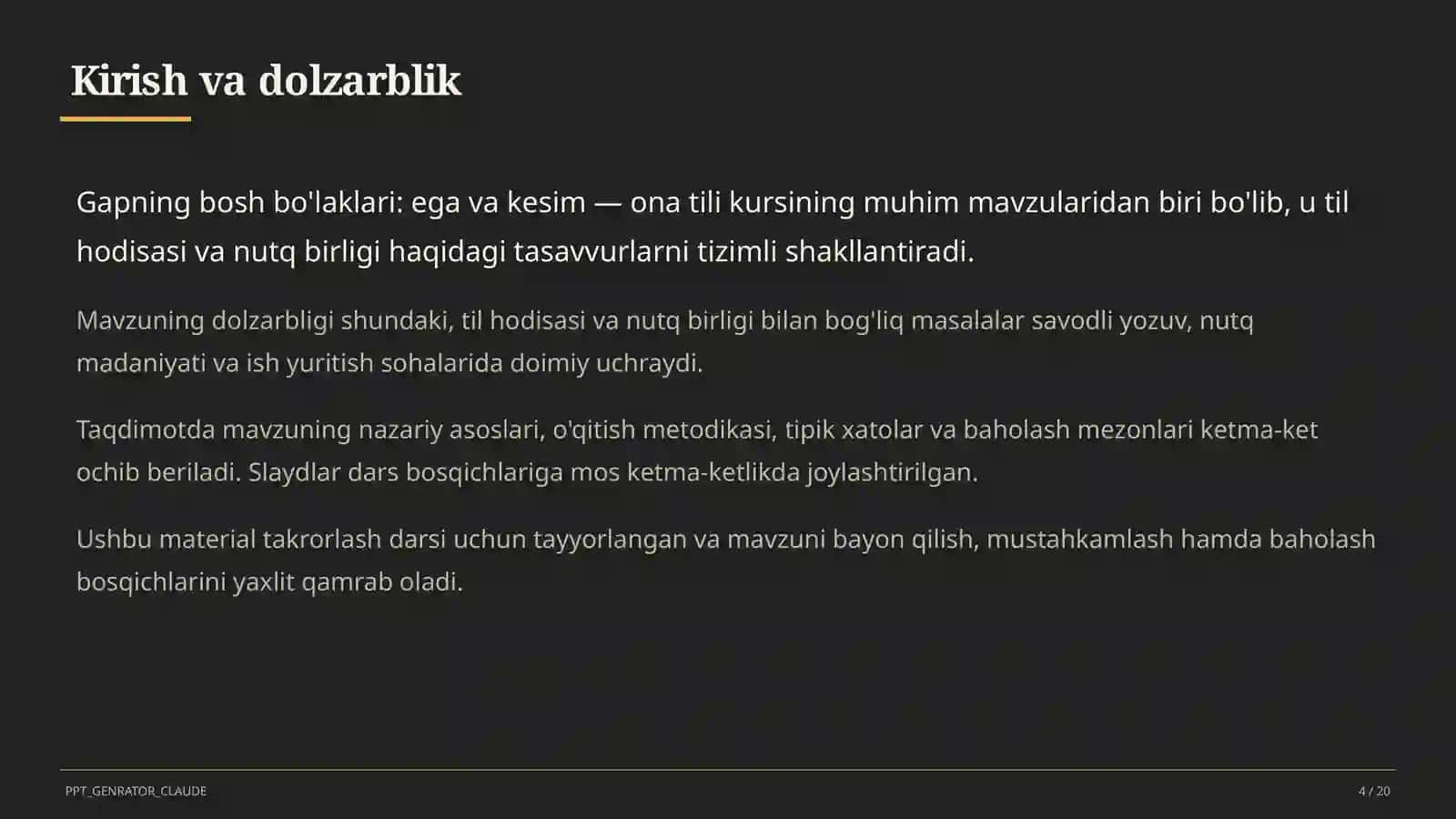 Gapning bosh bo'laklari: ega va kesim (8-sinf) 4