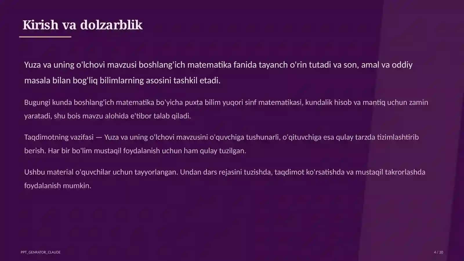Yuza va uning o'lchovi (3-sinf) 4