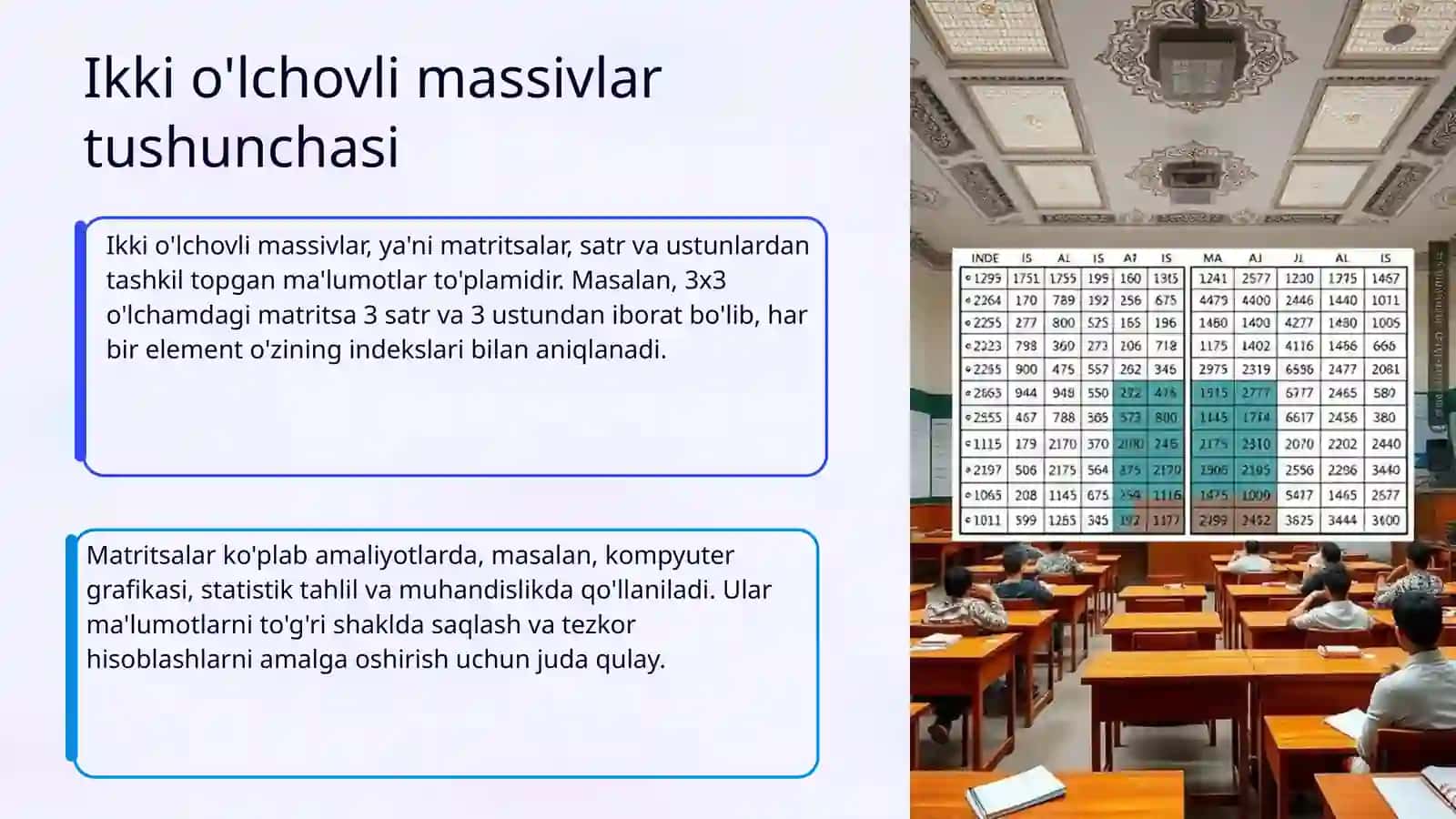 Ikki ŏlchovli massivlar(matrissalar) bilan ishlash 4