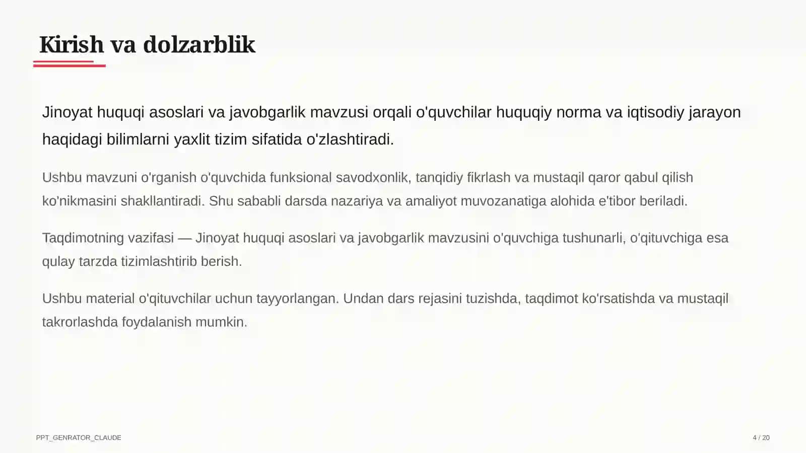 Huquq va iqtisodiyot asoslari (9–11) — o'qituvchilar uchun 4