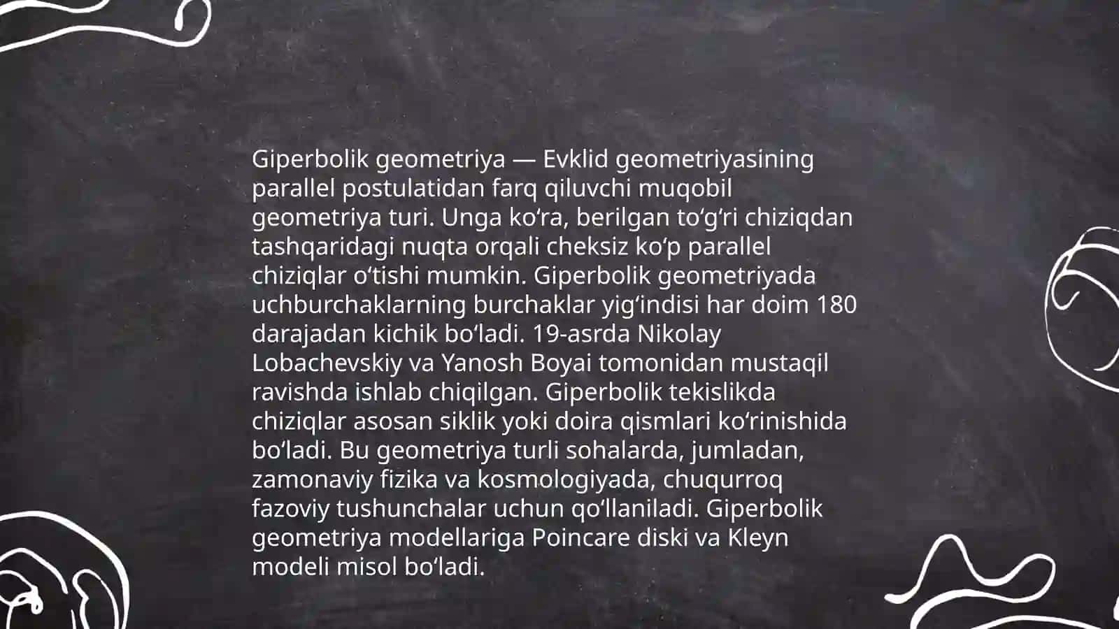 Geometriya fani: Tekislikda elliptik, giperbolik geometriyalar mavzusi 4