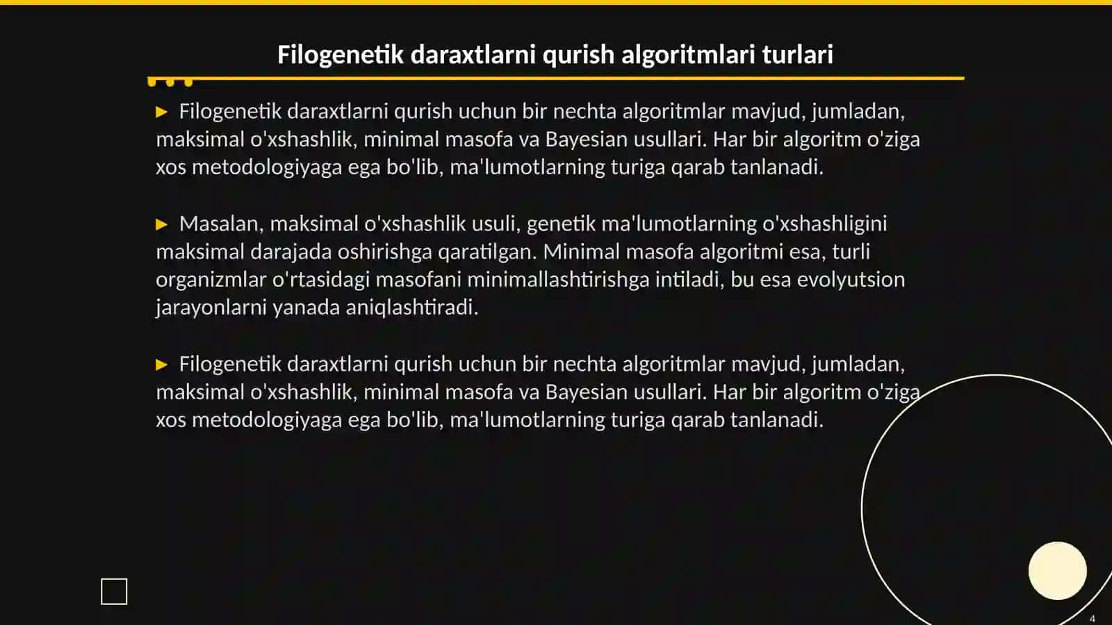 Filogenetik daraxtlarni qurish algoritmlari mavzusi 4