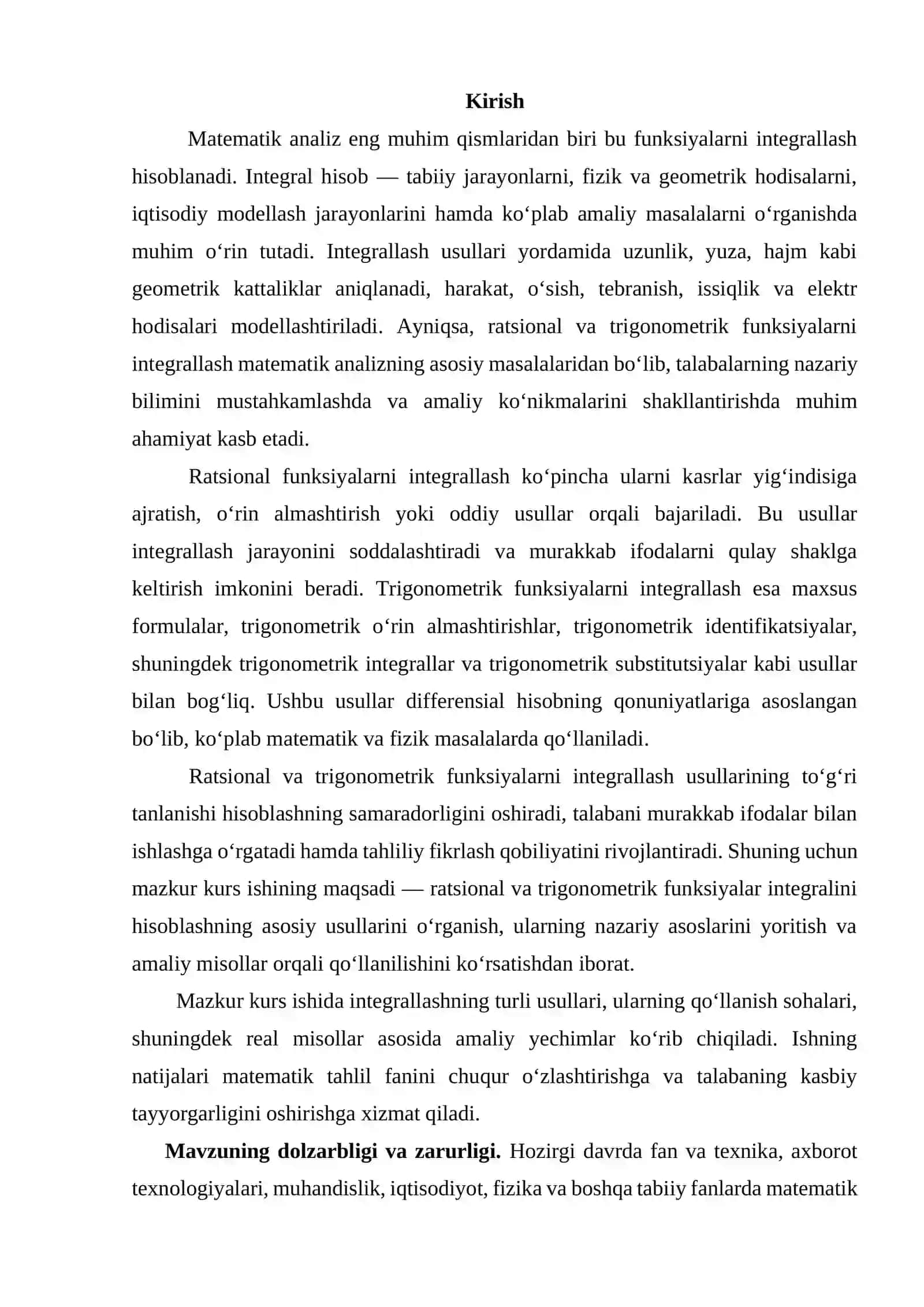 Matematik analiz - Ratsional hamda trigonometrik funksiyalarni integrallash 4