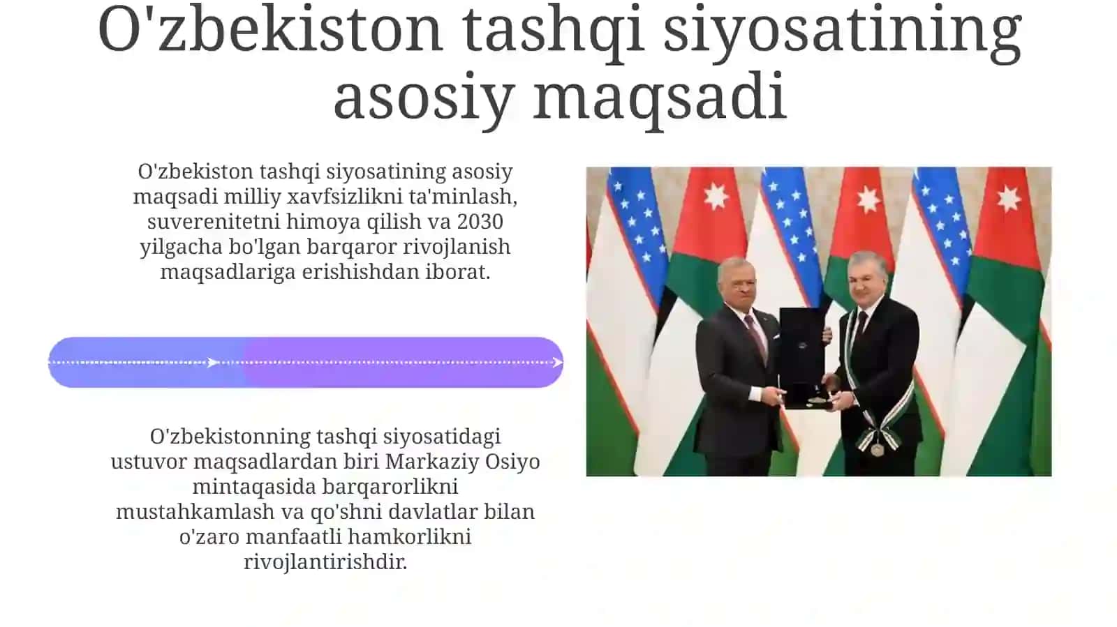 O'zbekistonning tashqi siyosatining asosiy maqsadi, prinsplari va vazifalari 4