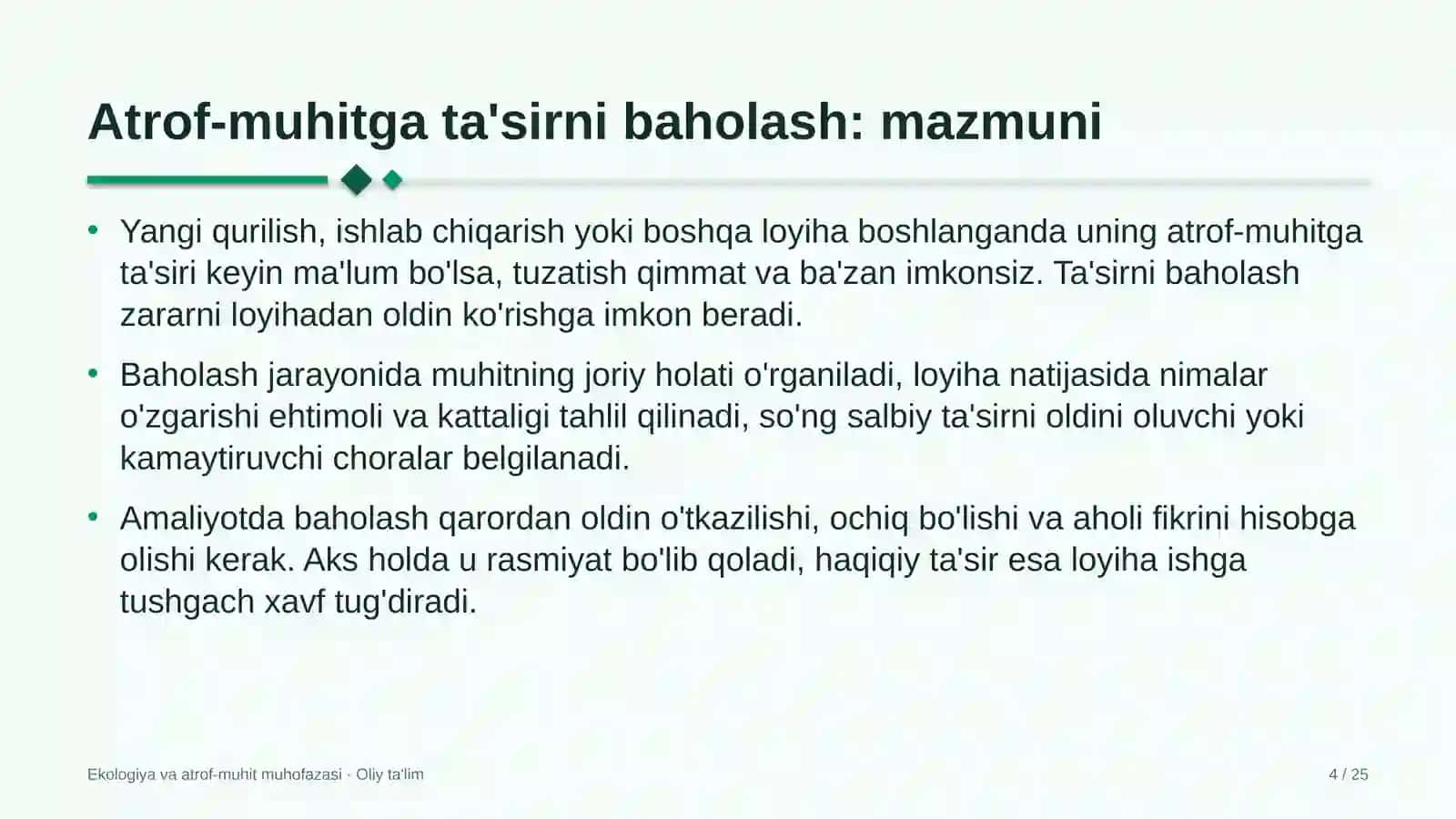 Ekologiya va Atrof-Muhit Muhofazasi · Oliy Ta'lim 4
