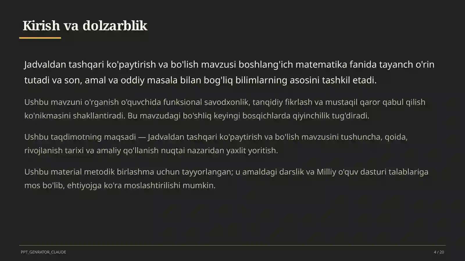 Jadvaldan tashqari ko'paytirish va bo'lish (3-sinf) 4