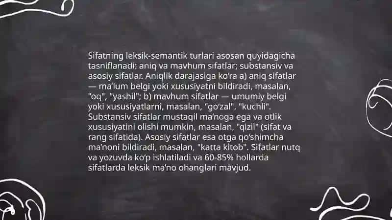 Sifat sòz turkumi. Sifatning ma'no turlari 4