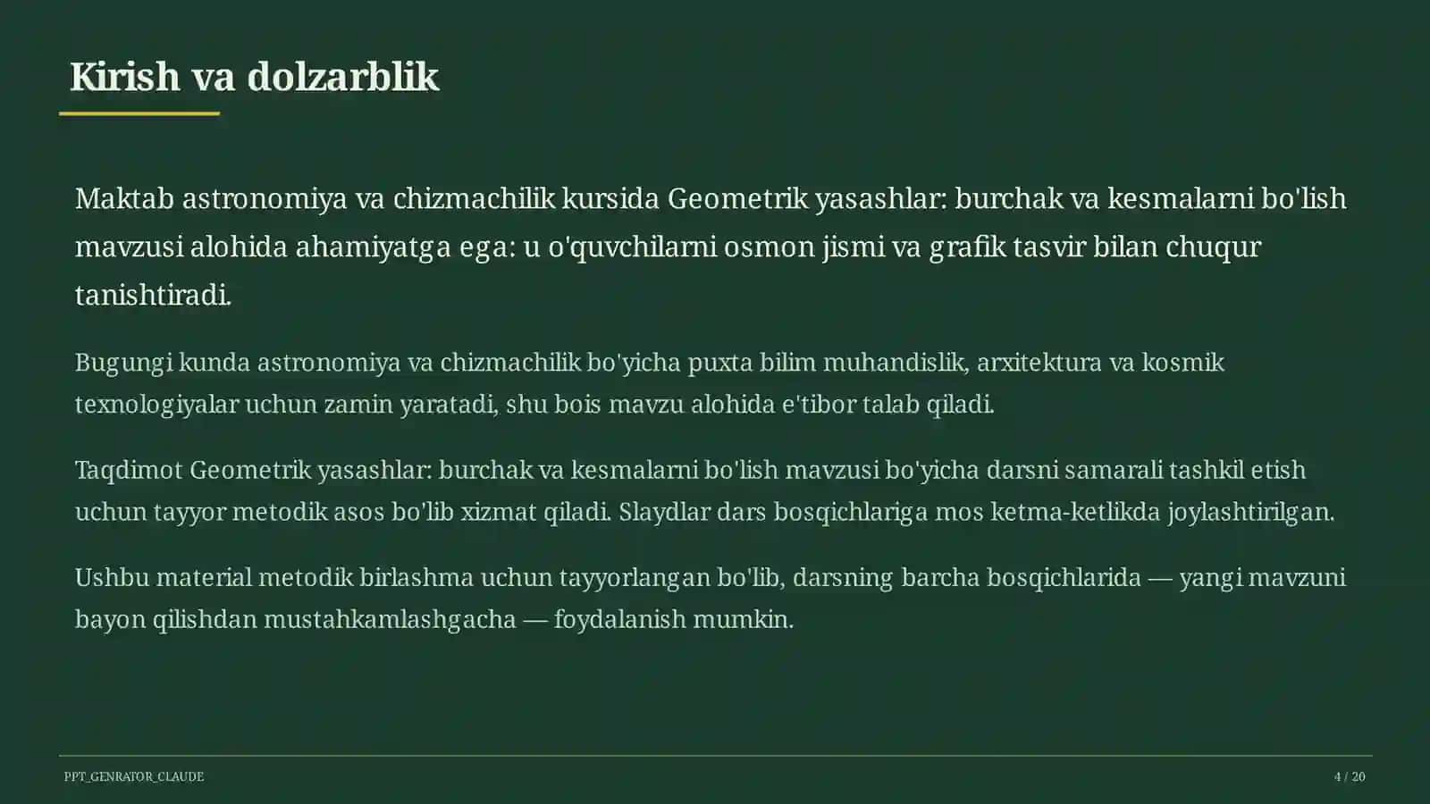 Geometrik yasashlar: burchak va kesmalarni bo'lish (8-sinf) 4