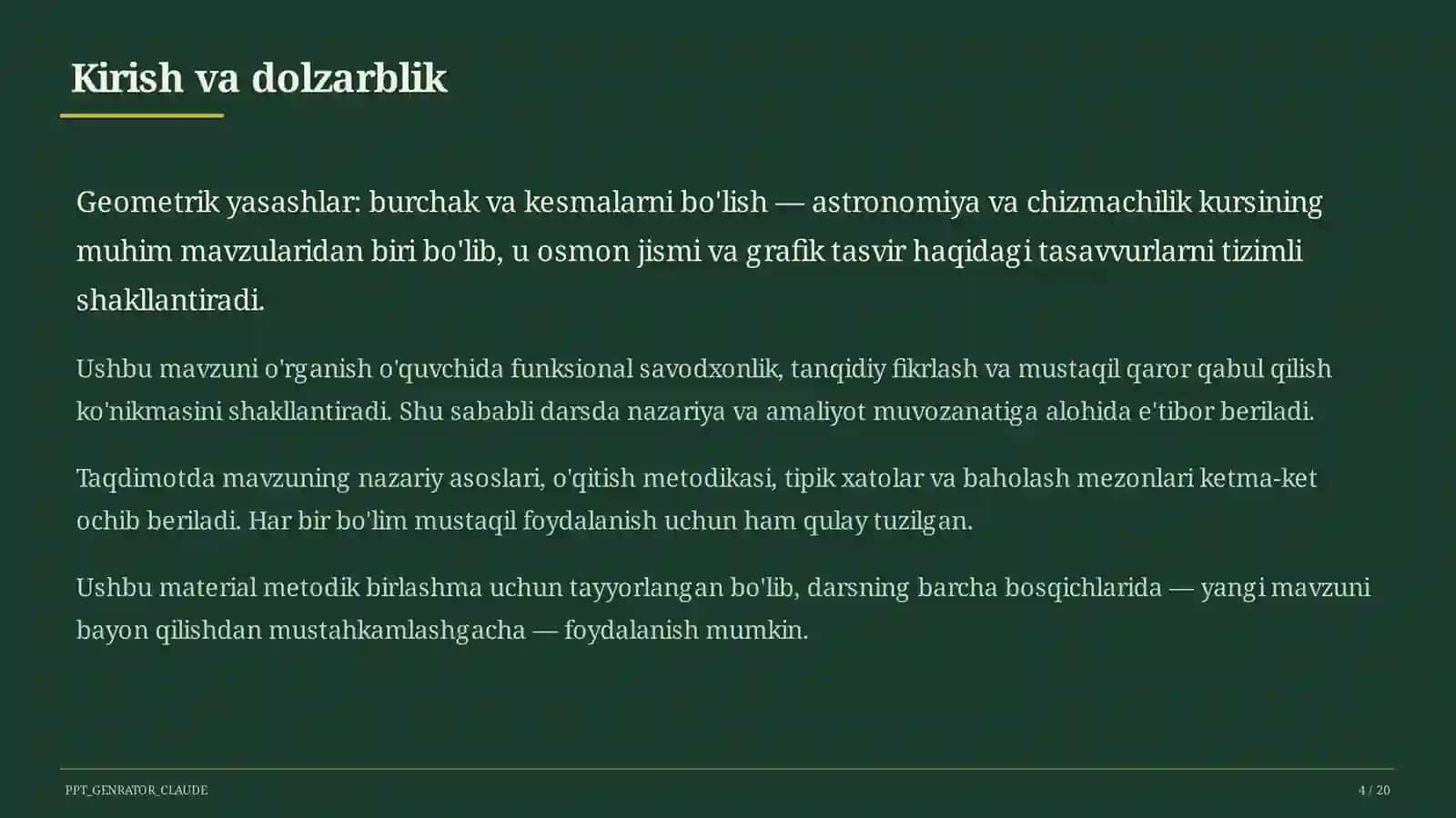 Geometrik yasashlar: burchak va kesmalarni bo'lish (8-sinf) 4