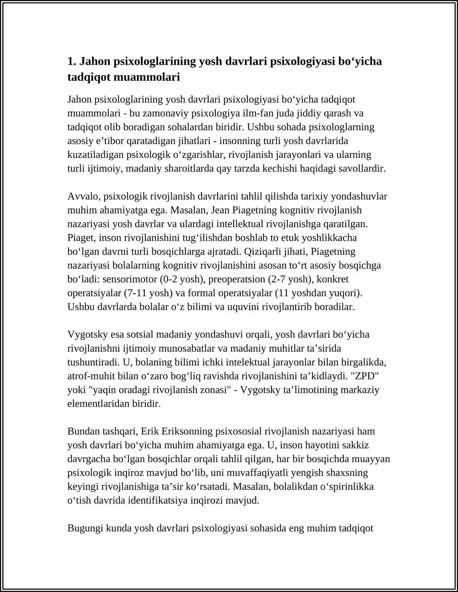 JAHON PSIXOLOGLARINING YOSH DAVRLARIPSIXOLOGIYASI BO‘YICHA TADQIQOT MUAMMOLARI 4