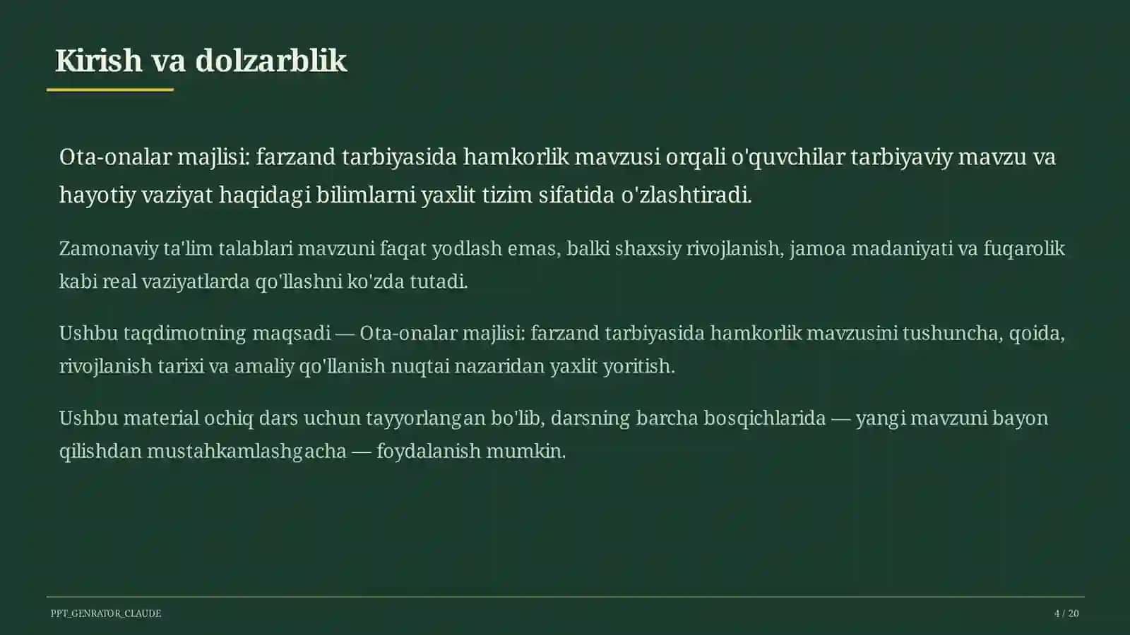 Sinf soati va tarbiyaviy tadbirlar (1– 11) 4