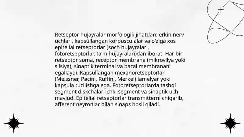 Qabul qilish,retseptor hujayralari tuzulishi va funksiyasi 4
