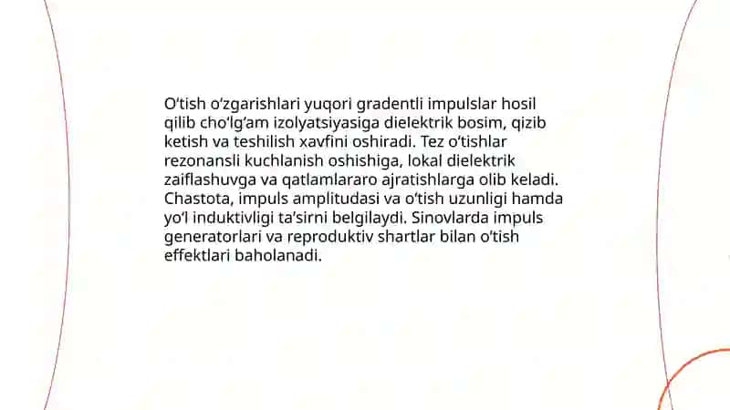Yuqori kuchlanishli elektr mashinalar cho‘lg‘amlarining o‘tish jarayonlari va izolyatsiyasini sinash 4