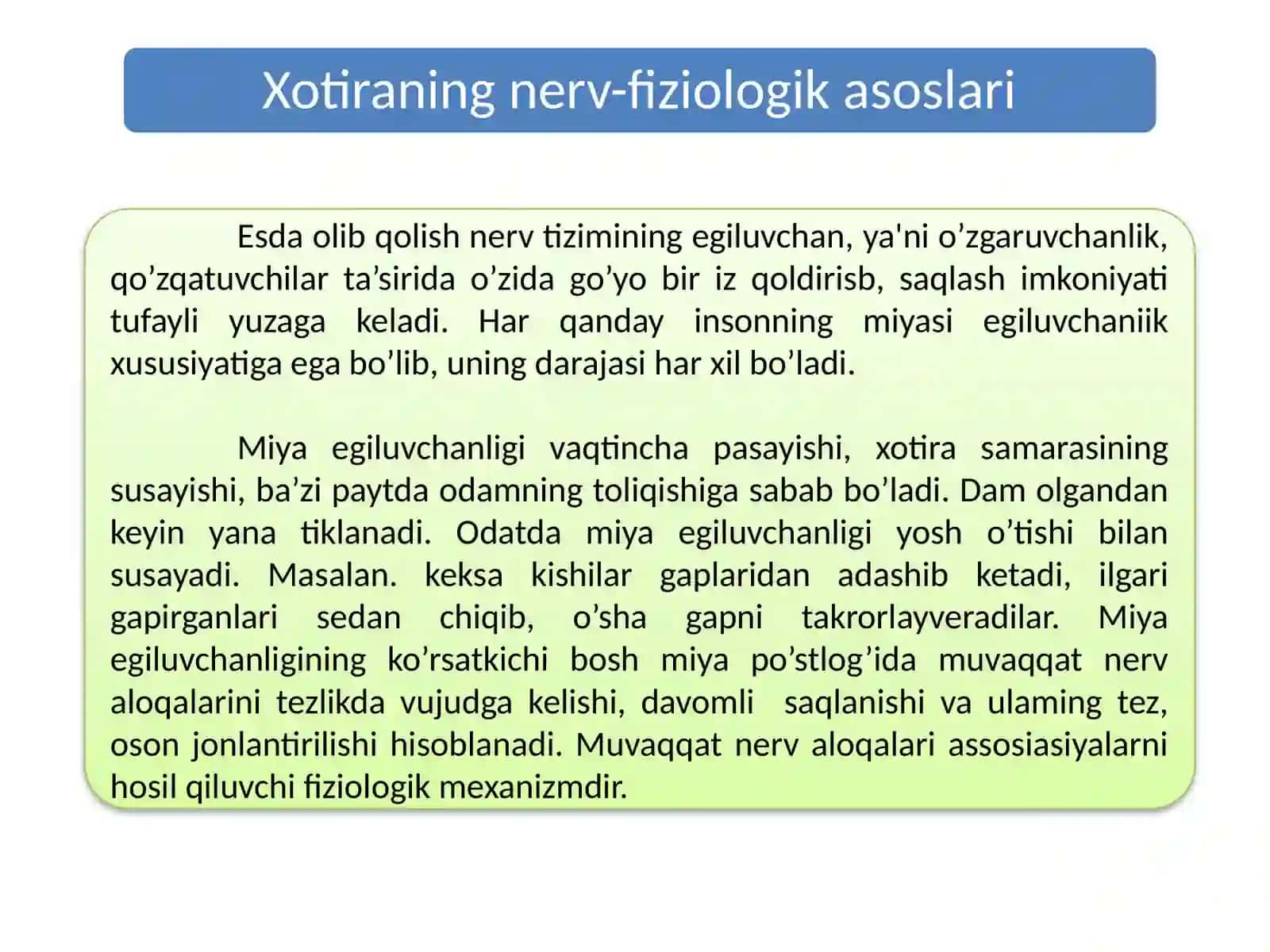 Xotira haqida umumiy tasavvurlar 4