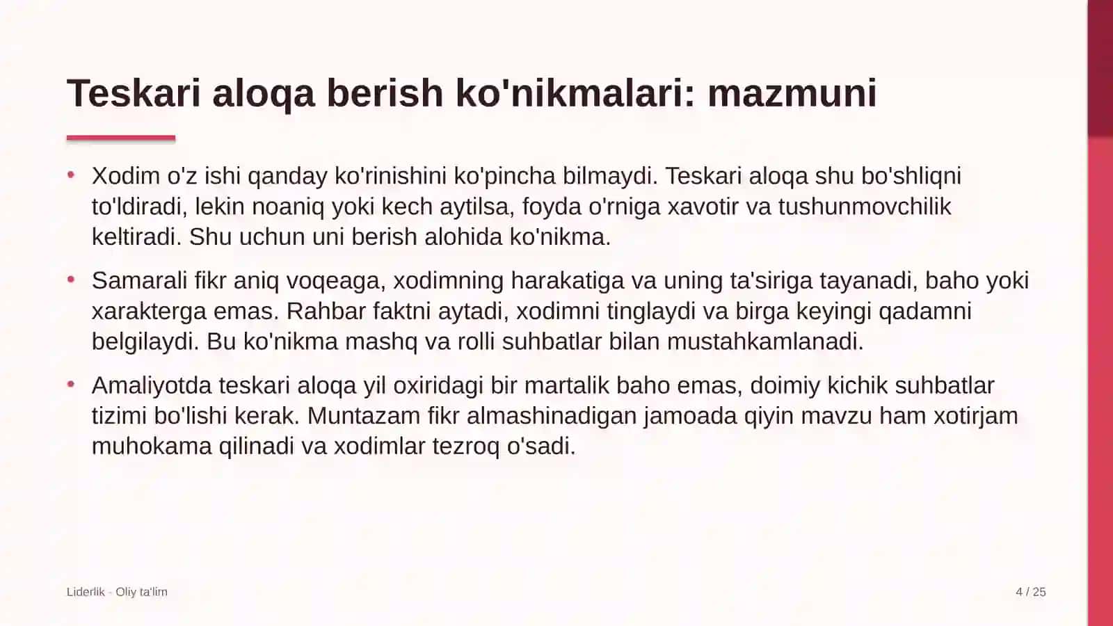 Buyum bozorlarida teskari aloqa berish ko'nikmalarini rivojlantirish 4