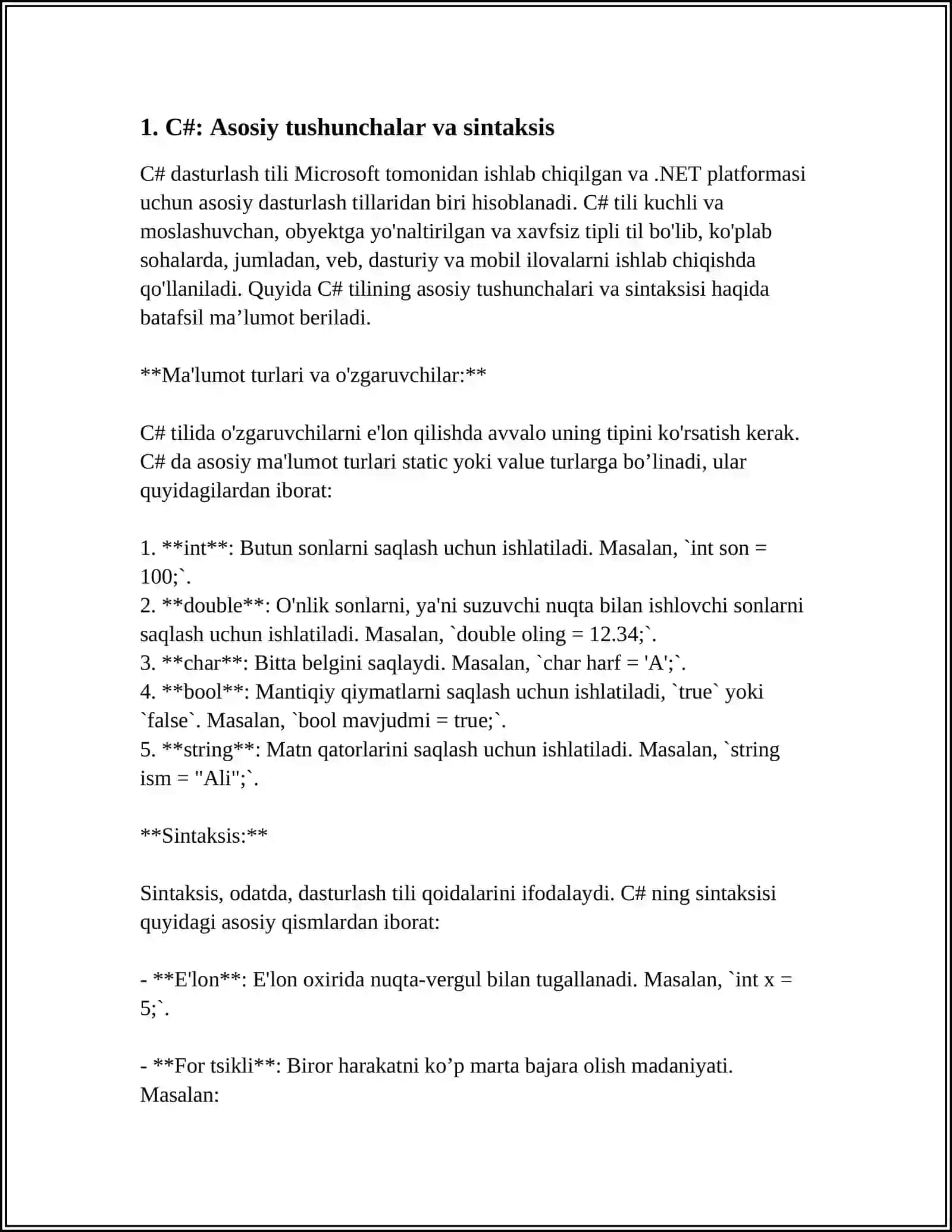C#,C++, PACSKAL VA JAVA MODULLI DASTURLASH 4