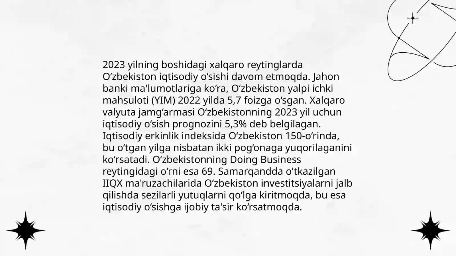 Yangi O'zbekistonda ijtimoiy siyosiy iqtisodiy va madaniy hayotida ro'y berayotgan o'zgarishlarda xalqaro reyting 4