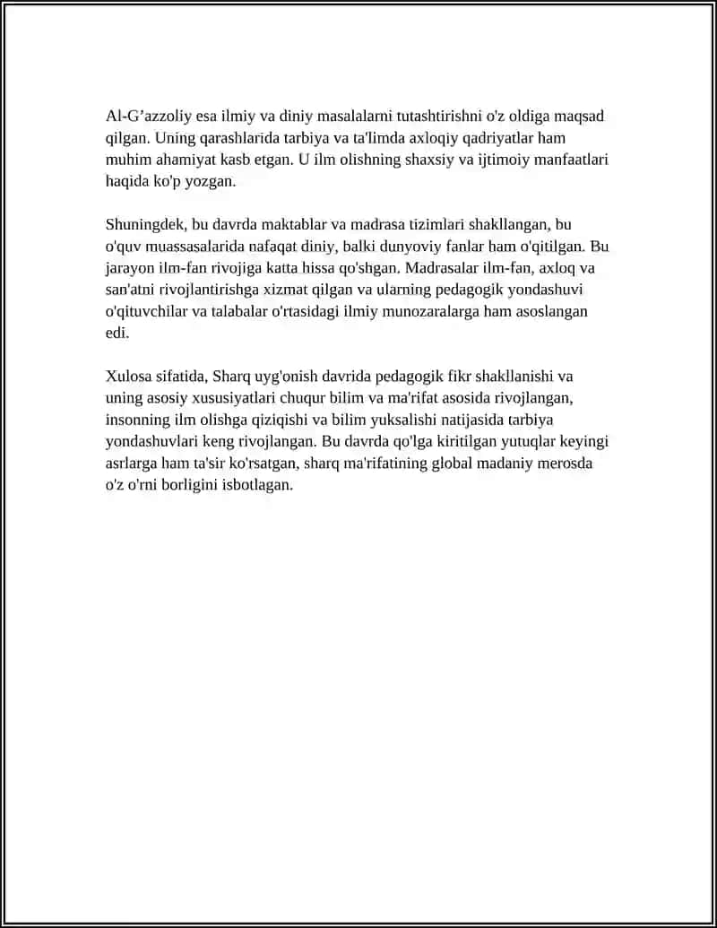SHARQ UYG'ONISH DAVRIDA PEDOGOGIK FIKR TARAQQIYOTI. ABU RAYHON BERUNIYNING TA'LIM-TARBIYAGA OID QARASHLARI 4