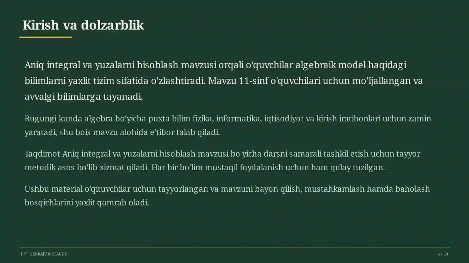 Aniq integral va yuzalarni hisoblash (11-sinf) 4