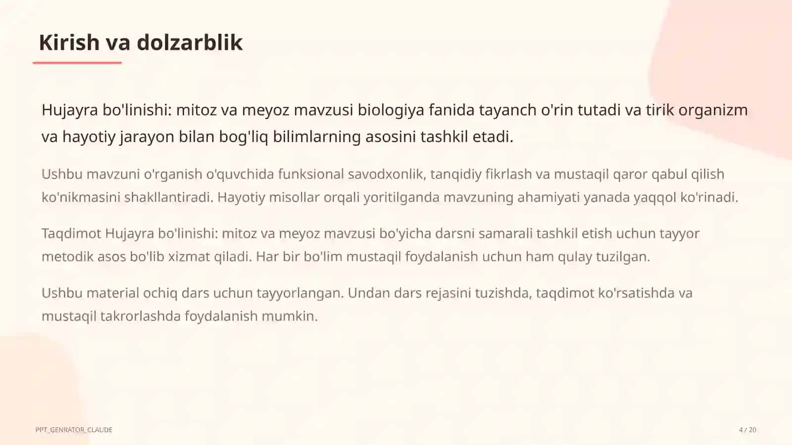 Hujayra bo'linishi: mitoz va meyoz (9-sinf) 4