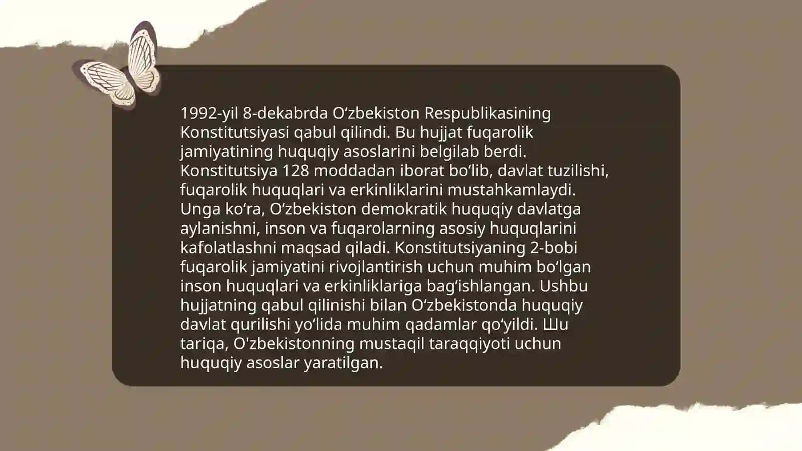 Ôzbekistonda demokratik fuqarolik jamiyati asoslarining shakllanishi, amalga oshirilgan siyosiy islohotlar ABDULXAFIZOVA DURDONA MUZAFFAR QIZI 4